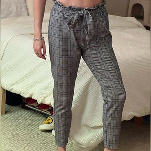 Plaid high wasted tie pants